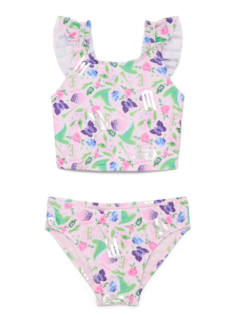 WICKED Pink Floral & Butterfly Two-Piece girls bikini - size Large